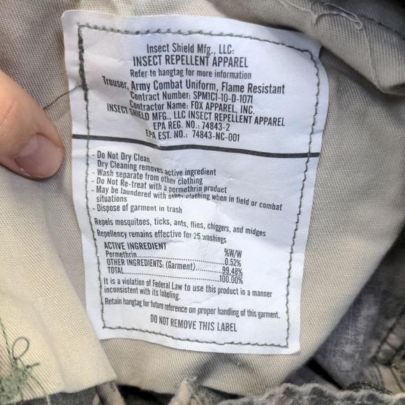 U.S. Army Insect Shield Men's FR Flame Resistant Trousers Camo Size XL Long - Picture 11 of 13